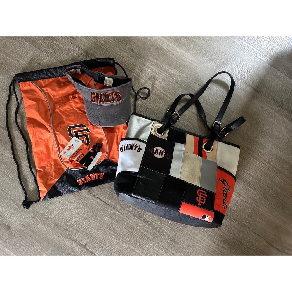 San Francisco‎ Giants MLB Fan Bundle Tote Bag Visor Drawstring Bag Hair Ties Set